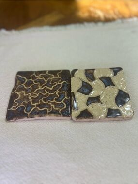 Handmade Ceramic Coaster Set in Brown and Cream -